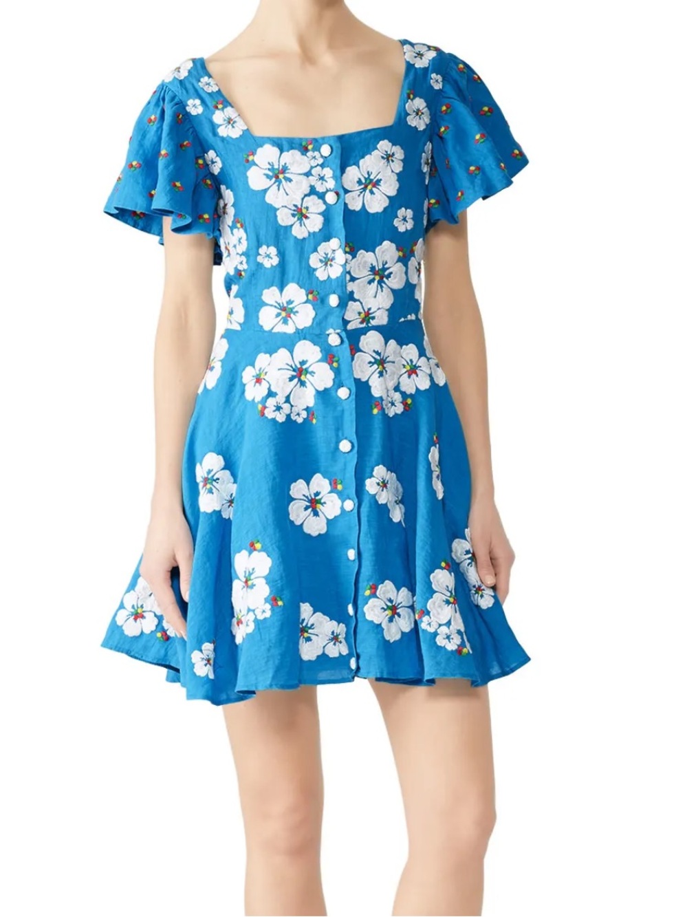 All Things Mochi Kay Dress floral embroidered linen Hibiscus Hawaiian